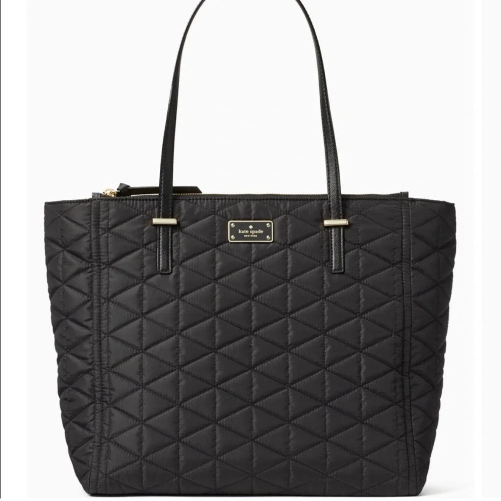 Kate Spade Black Quilted Double Zippered Tote Bag